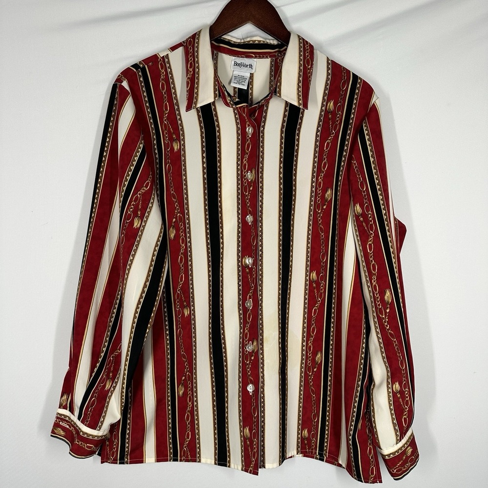 Bonworth women's blouse red gold chain print medium Flowy